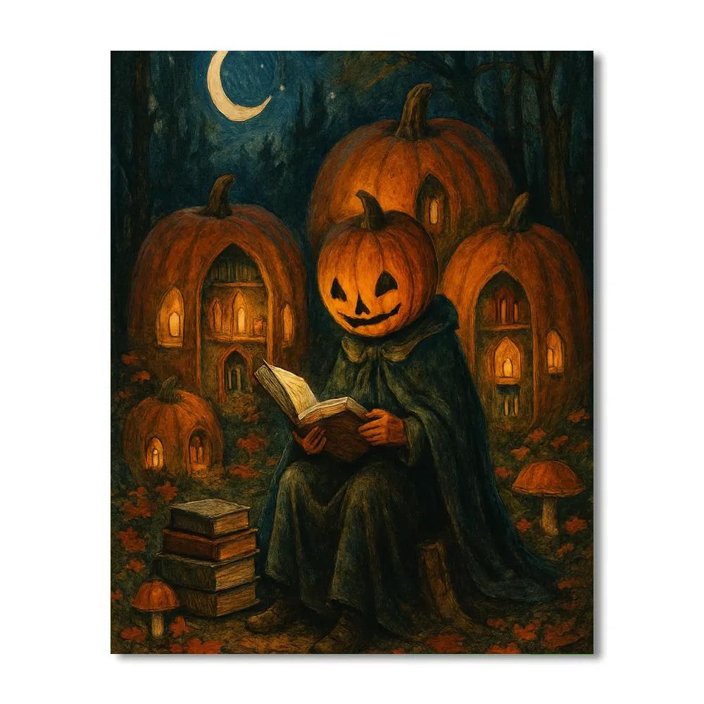 Pumpkin Library Under The Crescent Moon Paint by numbers art