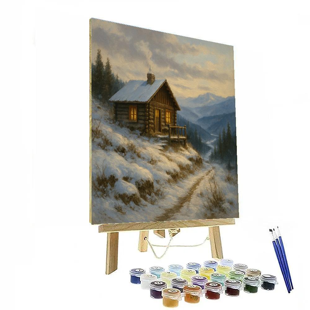 Cabin On The Snow Dusted Bluff paint by numbers