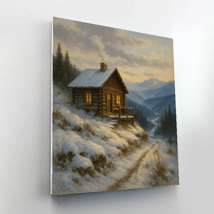 Cabin On The Snow Dusted Bluff paint by numbers