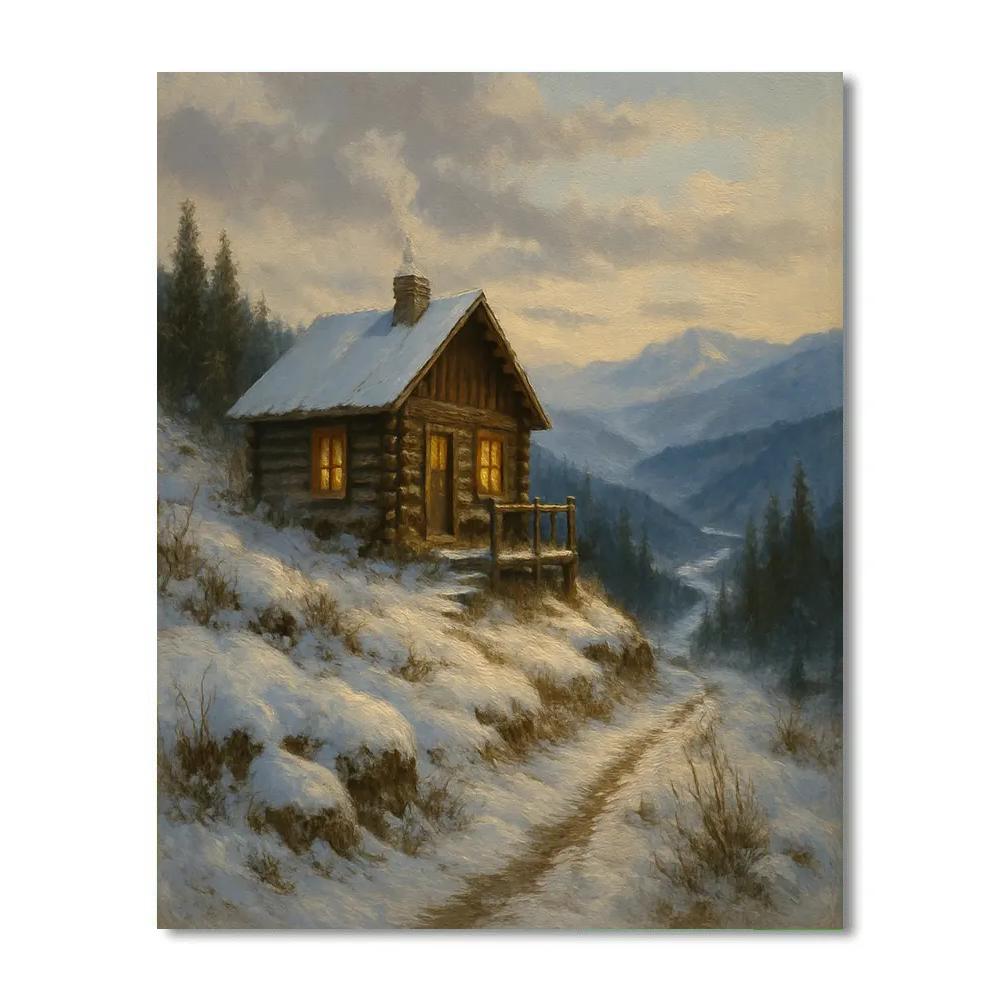 Cabin On The Snow Dusted Bluff paint by numbers