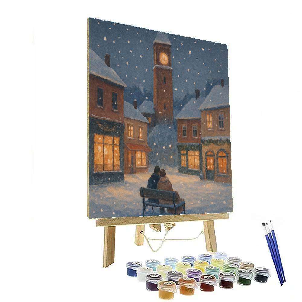 Snowfall Around The Clocktower Square Numbered painting kits