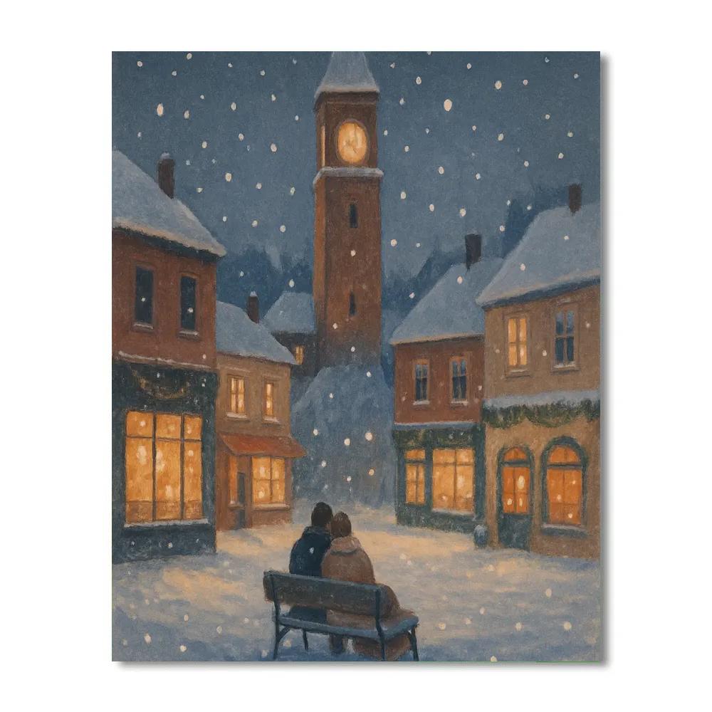 Snowfall Around The Clocktower Square Numbered painting kits