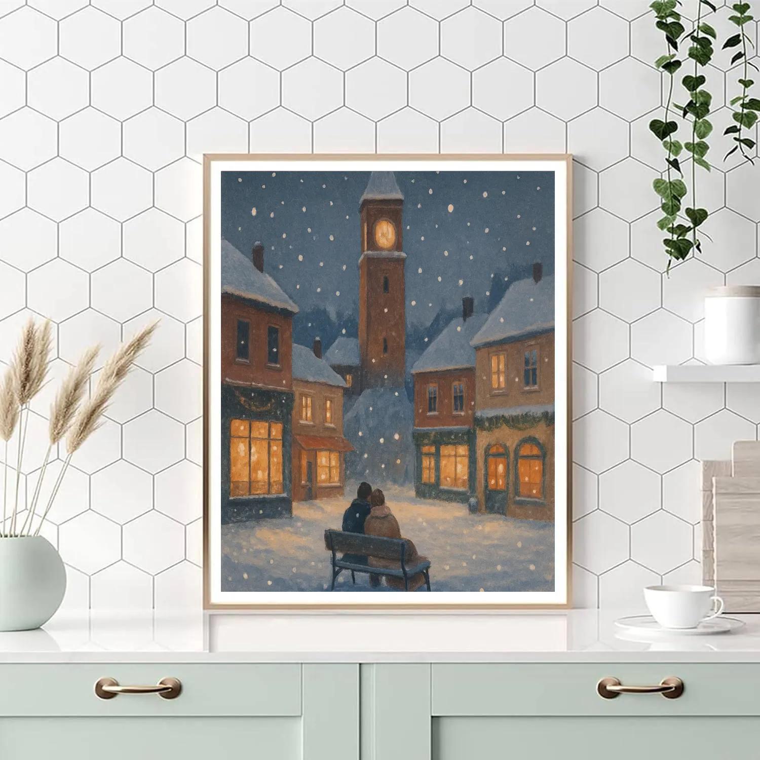 Snowfall Around The Clocktower Square Numbered painting kits