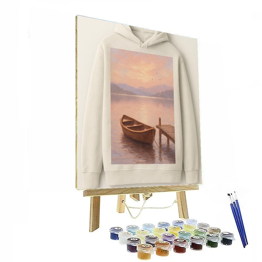 Rowboat At Rose Gold Sunrise Lake DIY paint by numbers