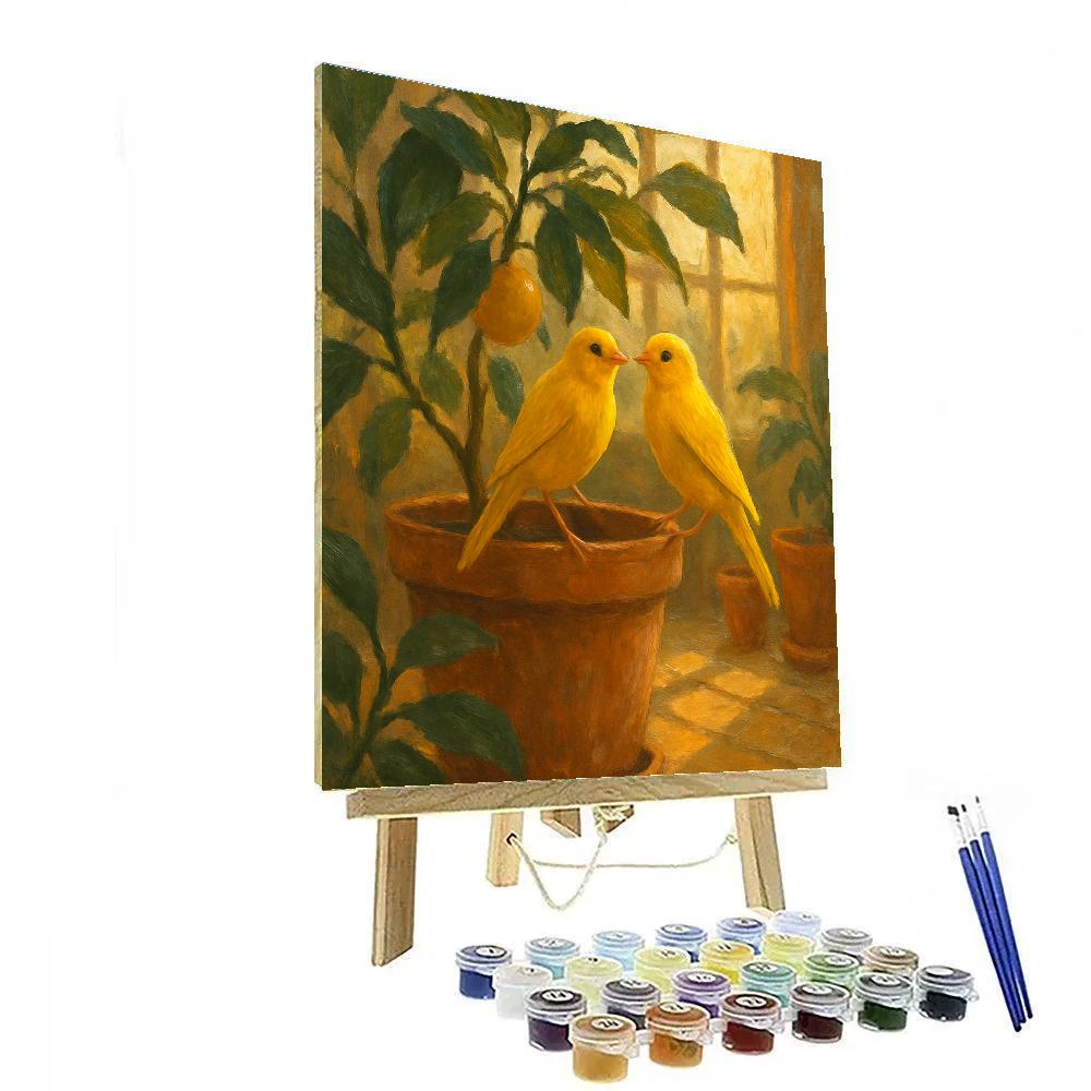Sunroom Canaries Among Potted Citrus Paint by numbers art