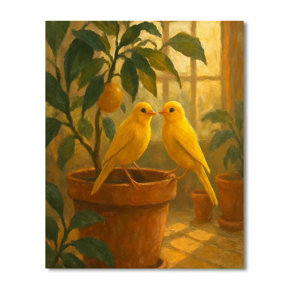 Sunroom Canaries Among Potted Citrus Paint by numbers art