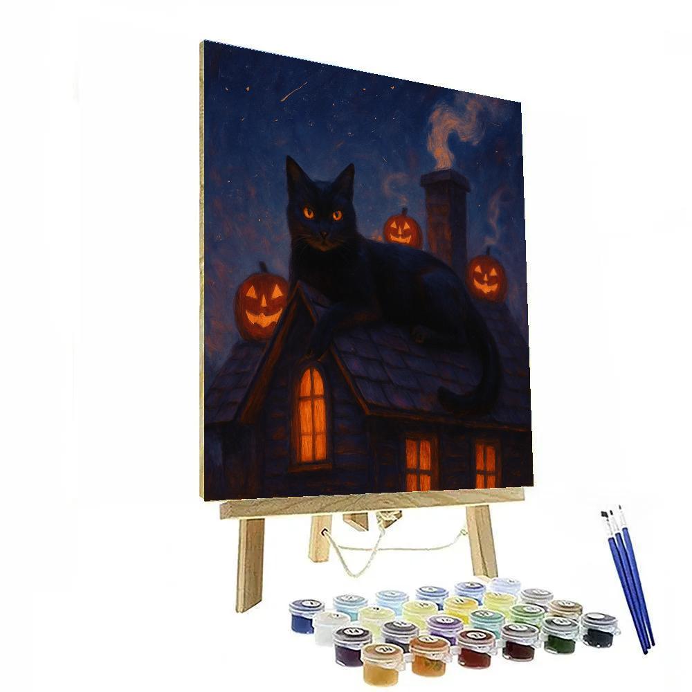 Cosmic Cat On The Autumn Roof painting number kit