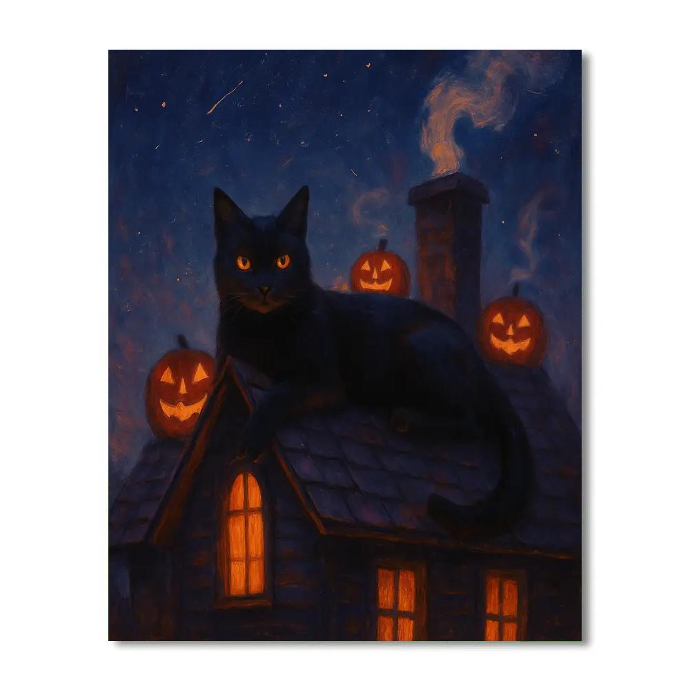 Cosmic Cat On The Autumn Roof painting number kit