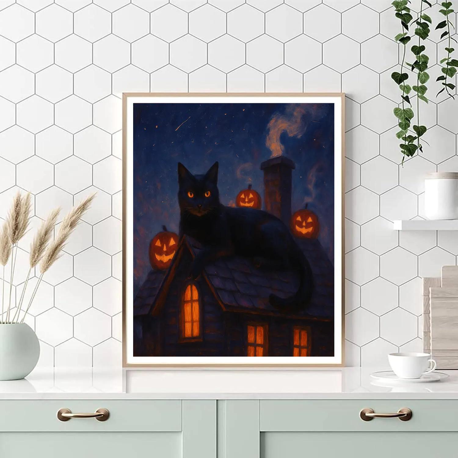 Cosmic Cat On The Autumn Roof painting number kit