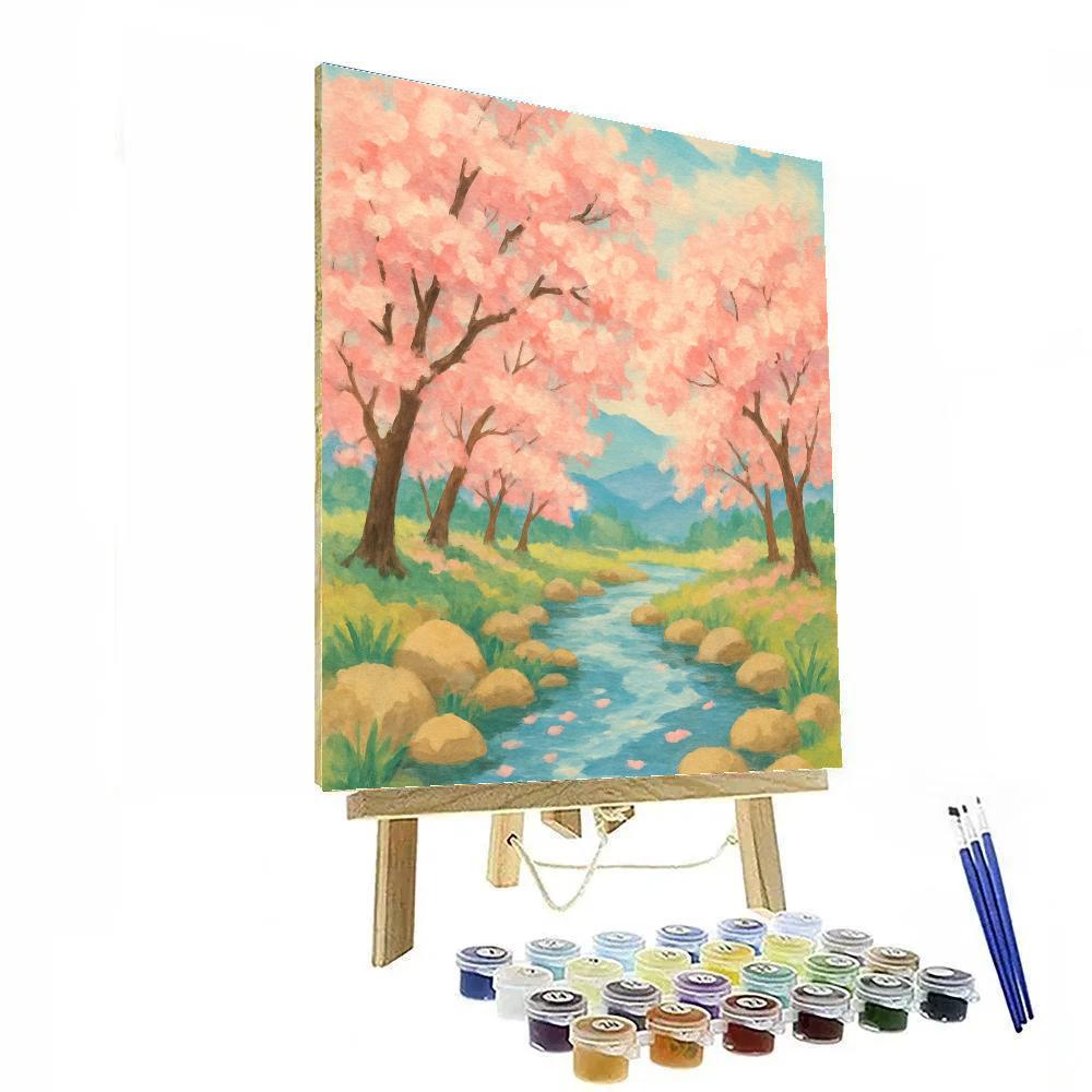 Spring Brook Under Cherry Trees painting number kit
