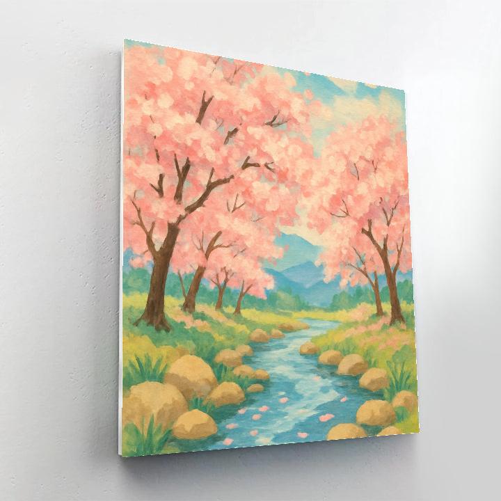 Spring Brook Under Cherry Trees painting number kit