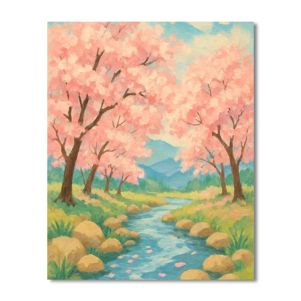 Spring Brook Under Cherry Trees painting number kit