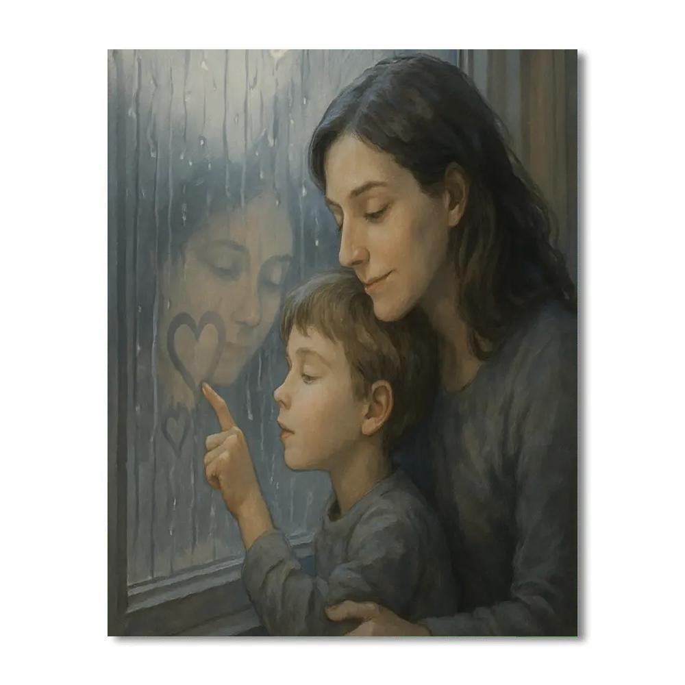 Rainy Day Window Hearts Numbered painting kits