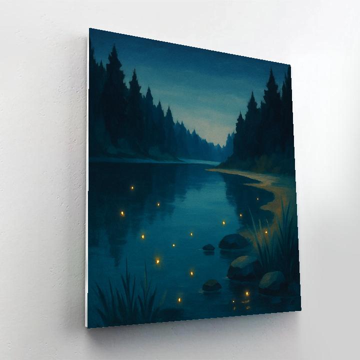 Firefly Evening Over Forest Mirror Lake paint by color