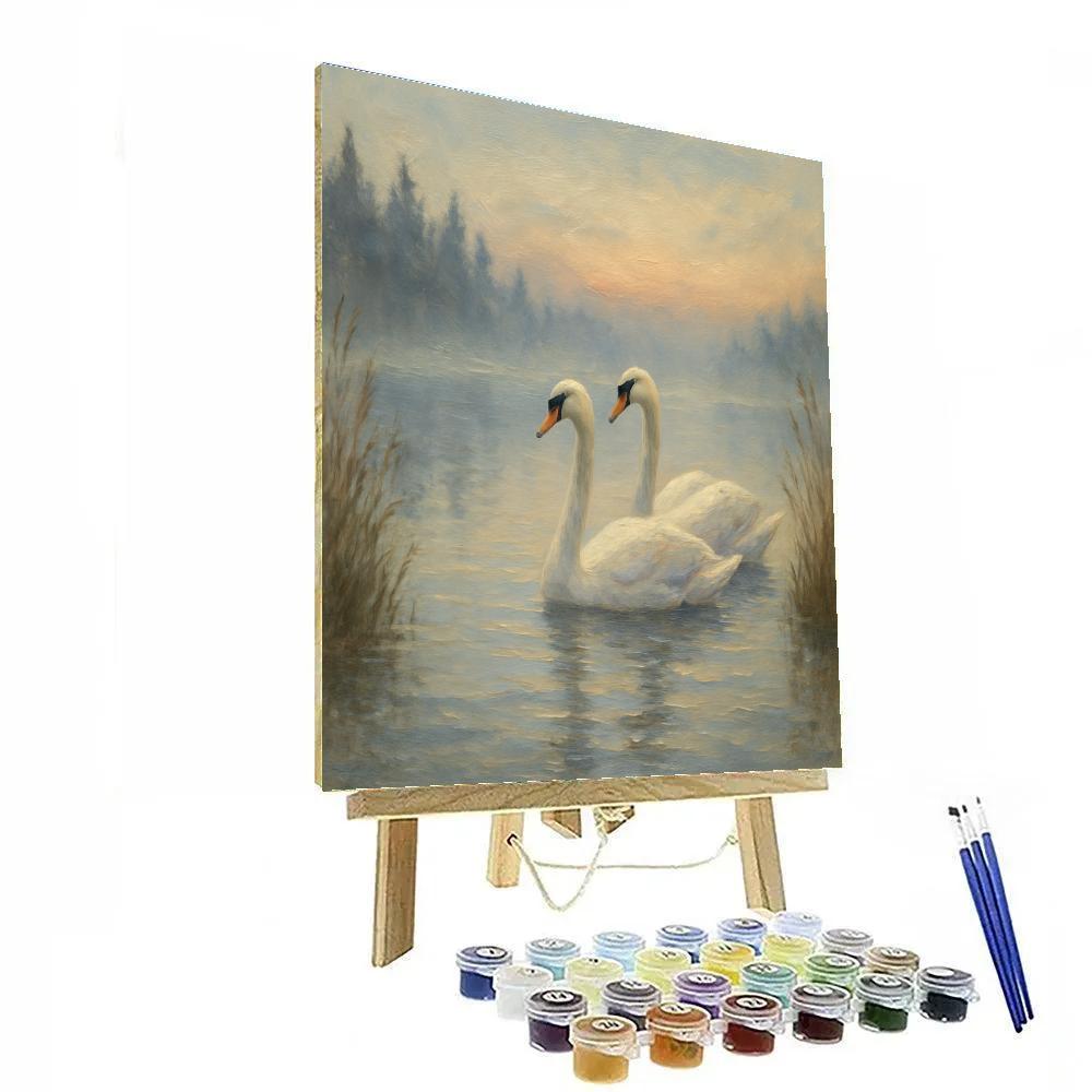 Lakeside Swans In Morning Mist Paint by numbers kits