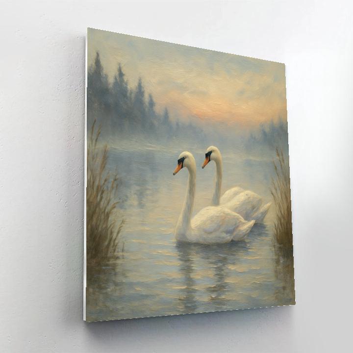Lakeside Swans In Morning Mist Paint by numbers kits