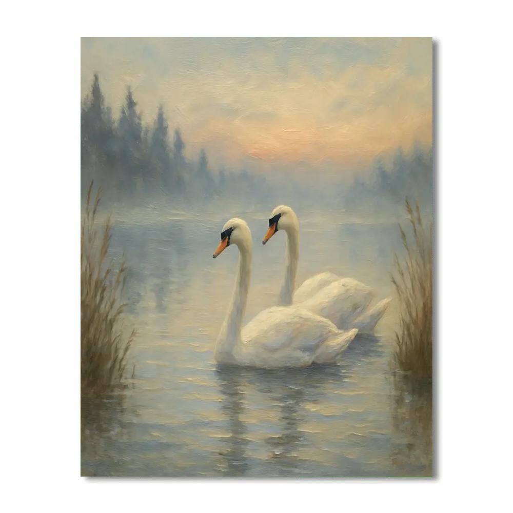 Lakeside Swans In Morning Mist Paint by numbers kits