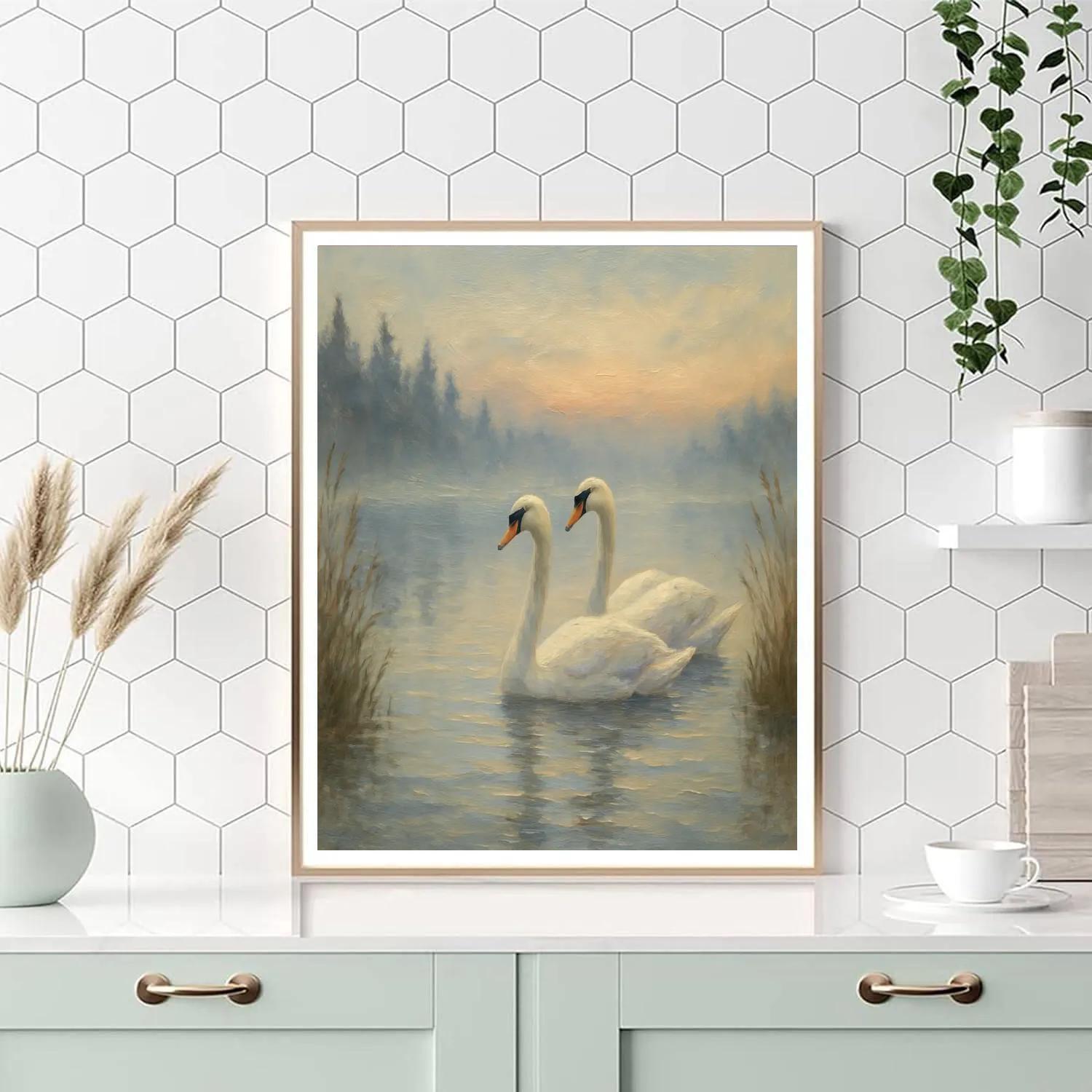 Lakeside Swans In Morning Mist Paint by numbers kits
