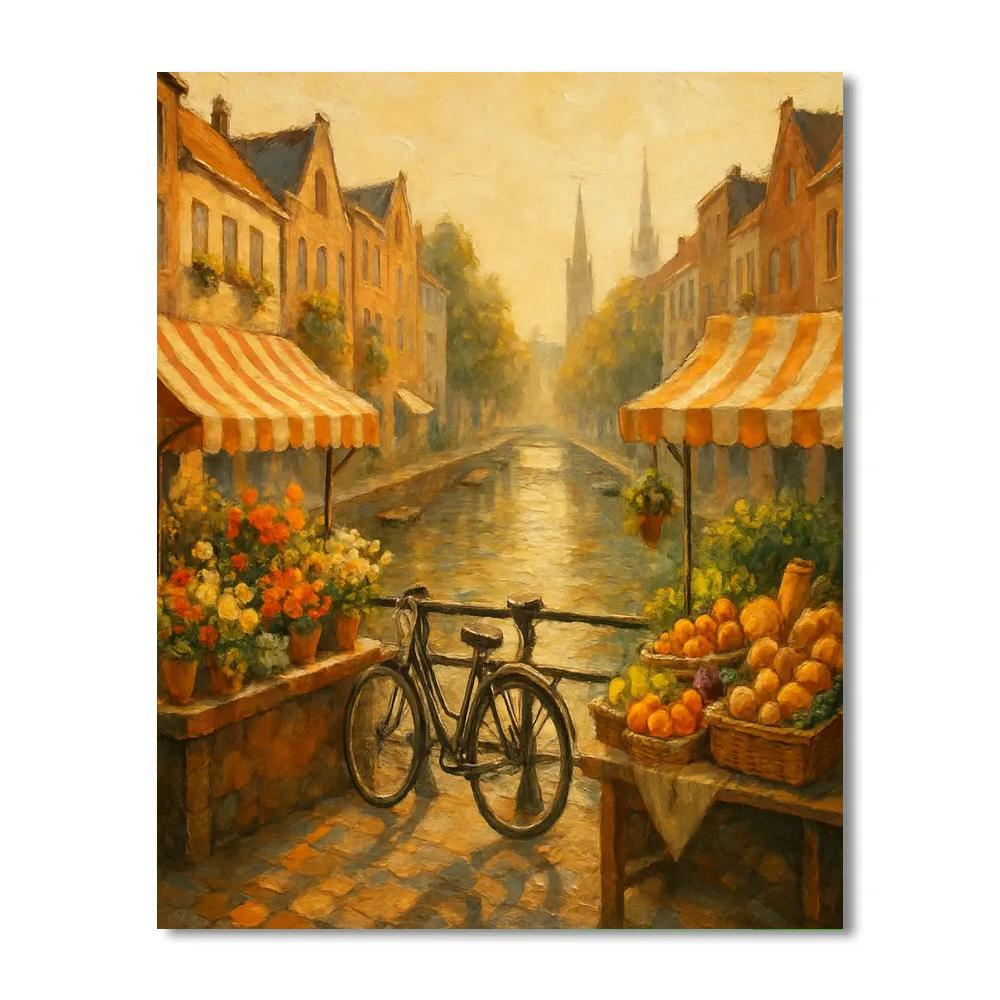 Morning Market By The Canal Bridge Painting by numbers kit