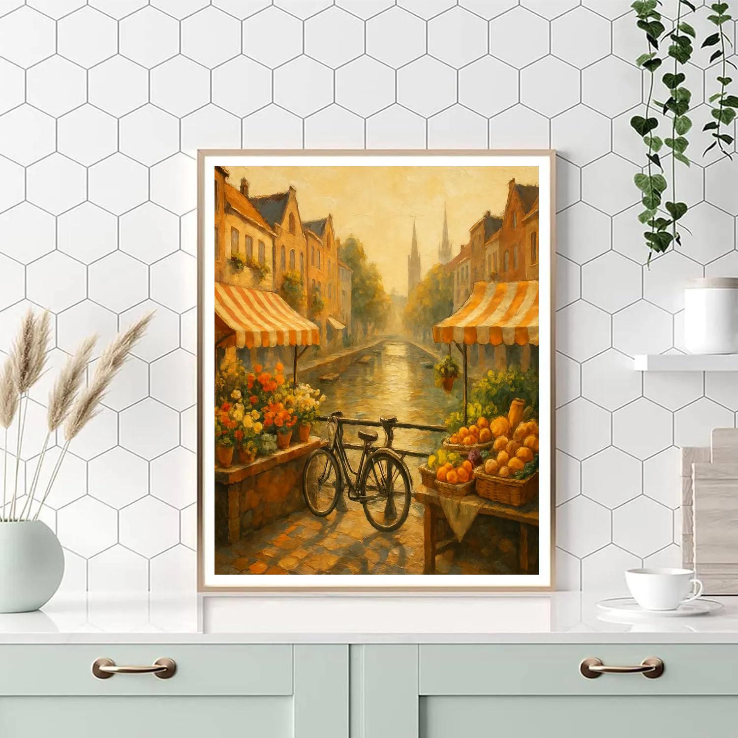 Morning Market By The Canal Bridge Painting by numbers kit
