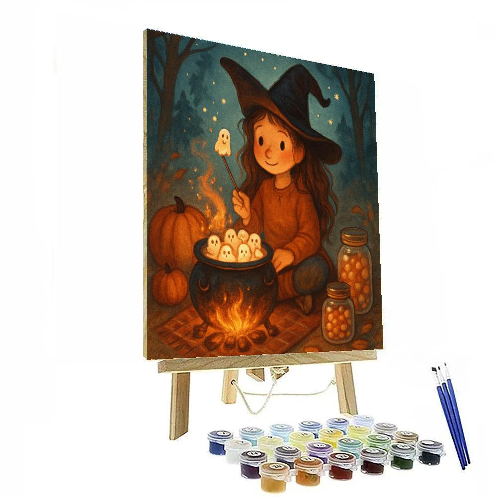 Enchanted Marshmallow Cauldron Night painting number kit