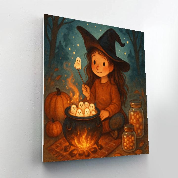 Enchanted Marshmallow Cauldron Night painting number kit