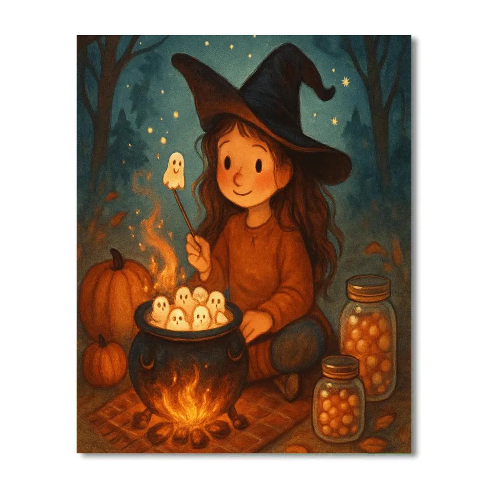 Enchanted Marshmallow Cauldron Night painting number kit