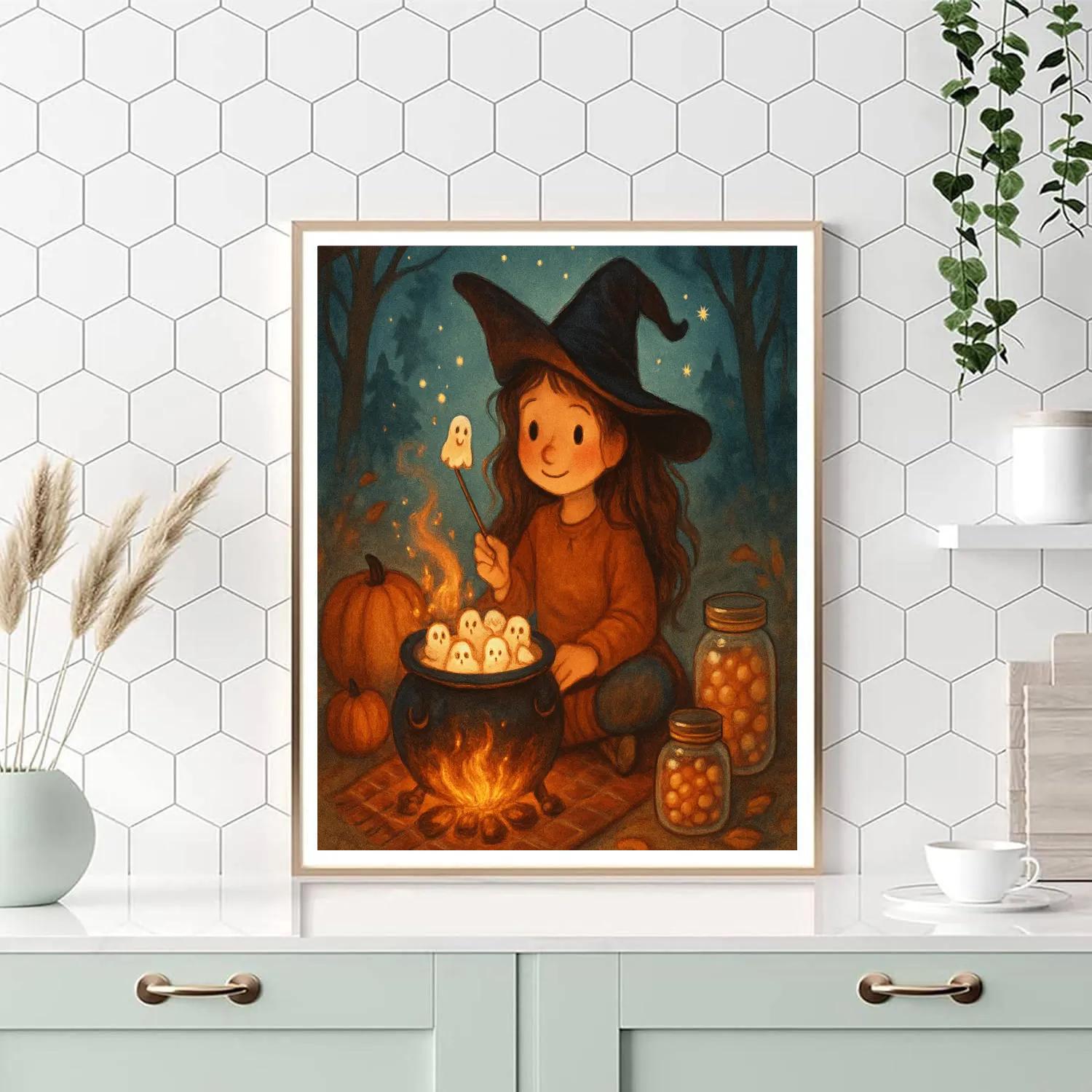 Enchanted Marshmallow Cauldron Night painting number kit