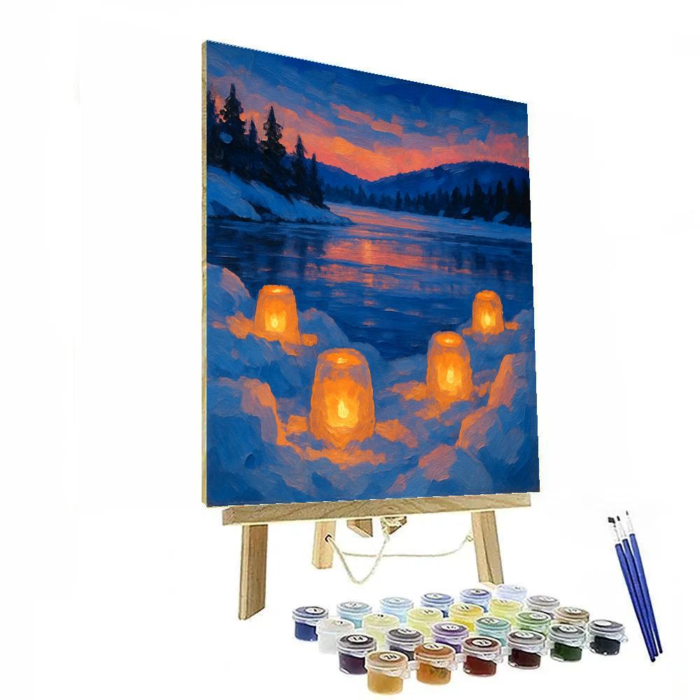 Snow Lanterns By The Frozen Lake Paint by numbers art