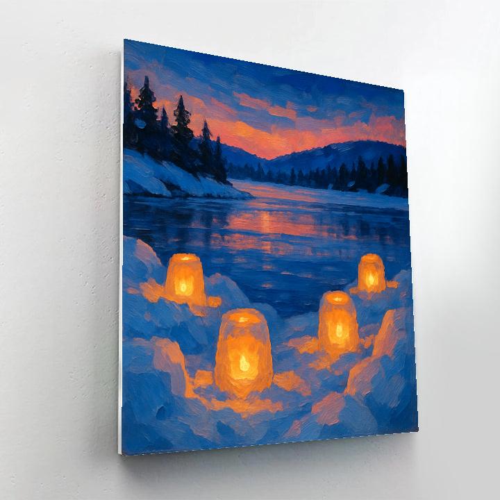Snow Lanterns By The Frozen Lake Paint by numbers art