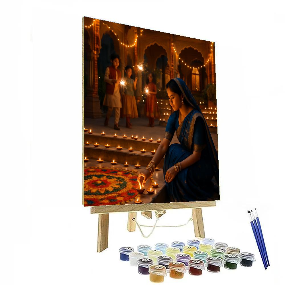 Diwali Night At A Jaipur Courtyard paint by number