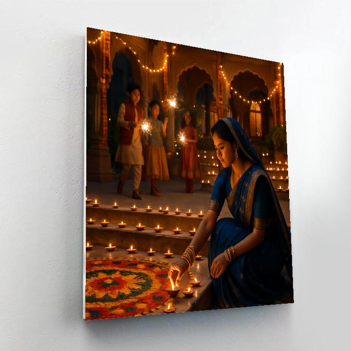 Diwali Night At A Jaipur Courtyard paint by number