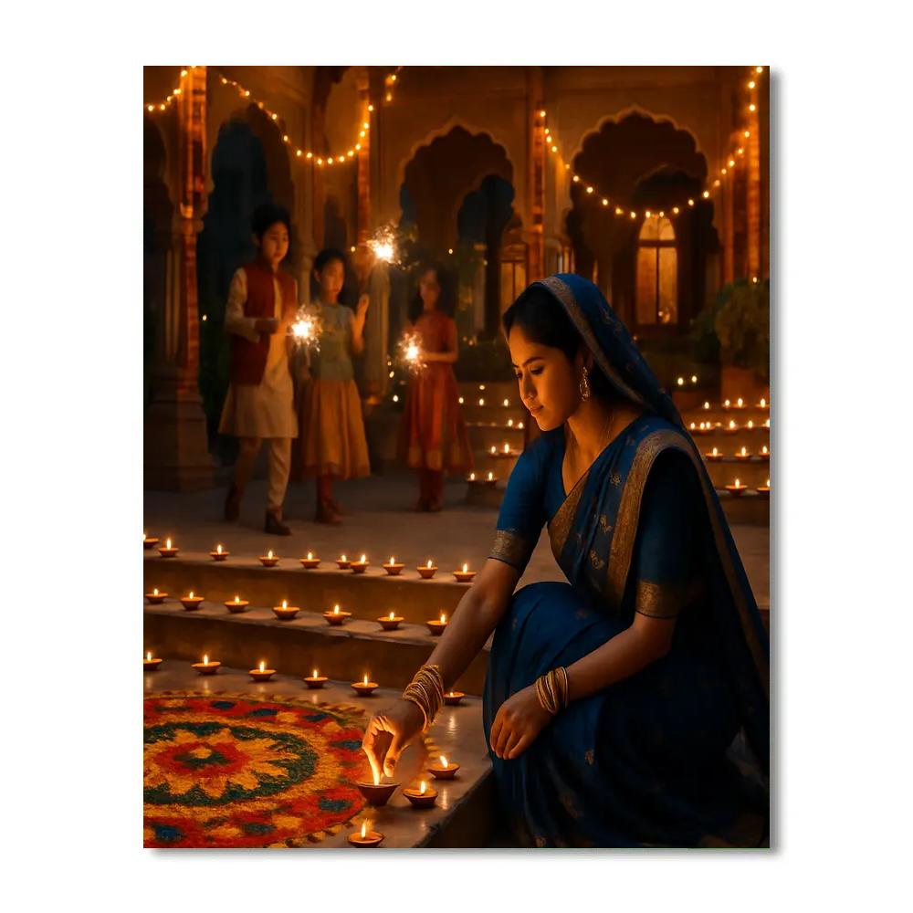 Diwali Night At A Jaipur Courtyard paint by number