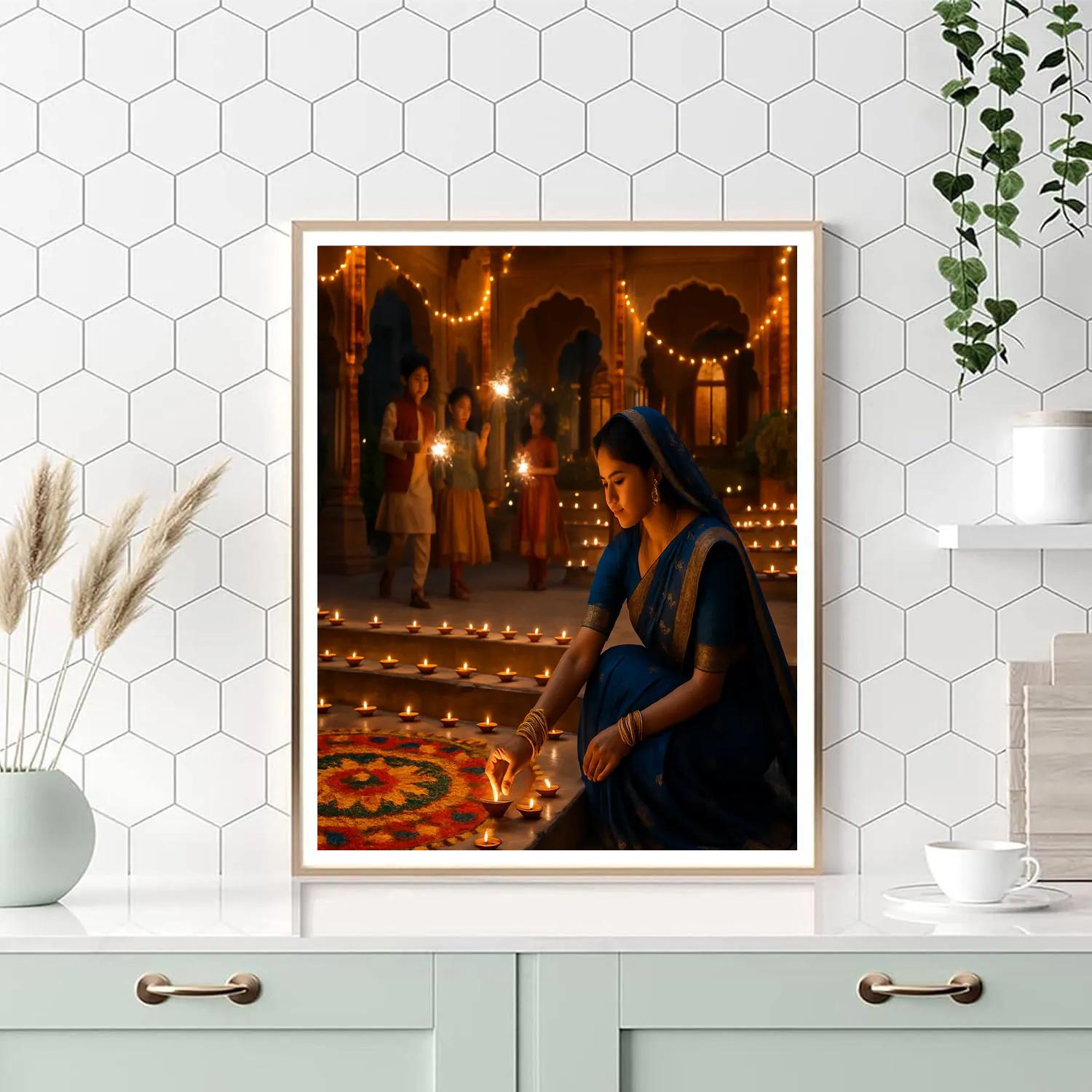 Diwali Night At A Jaipur Courtyard paint by number