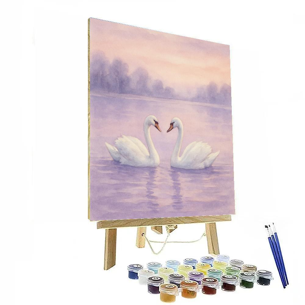 Swans Drifting Through Lavender Mist Lake Paint by numbers kits