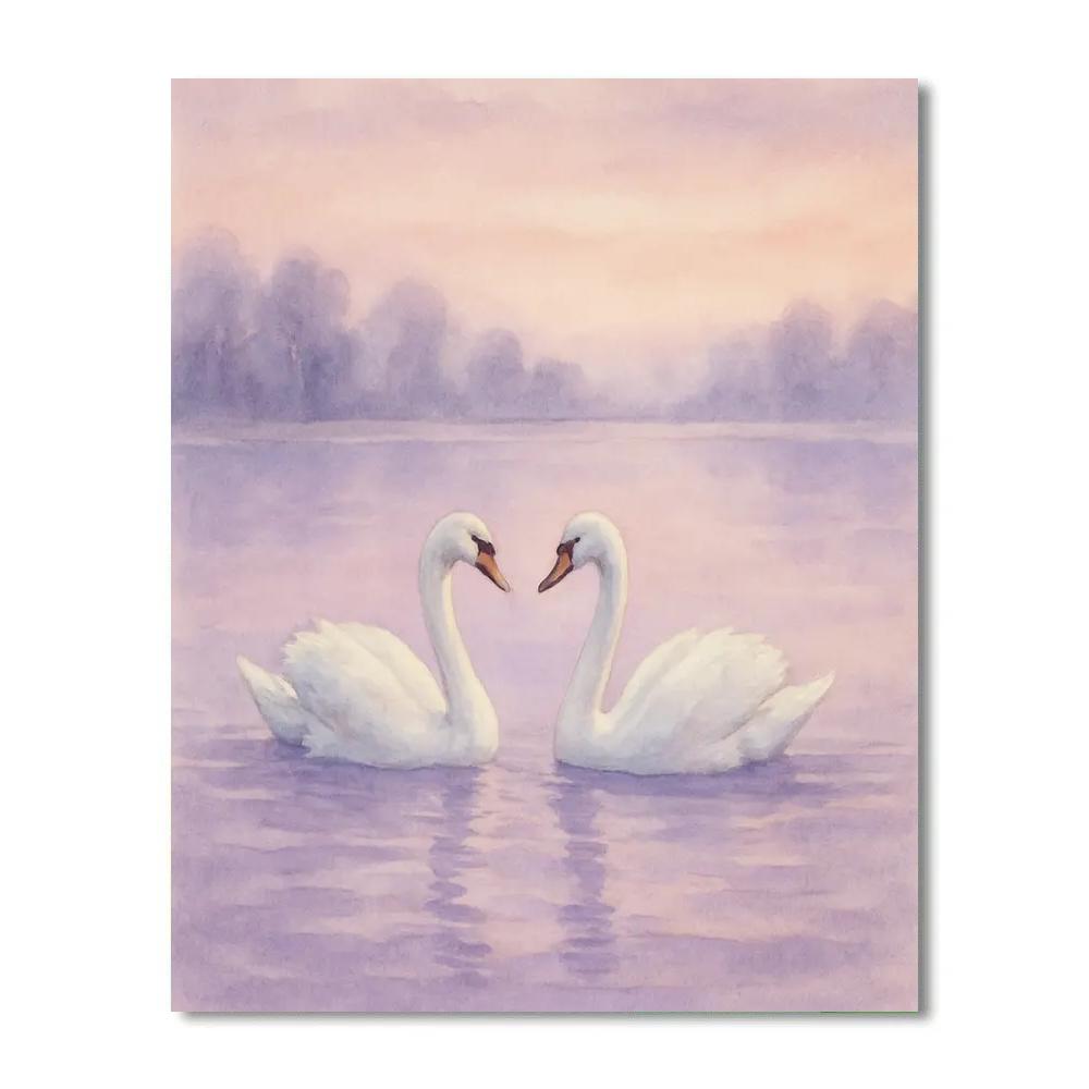 Swans Drifting Through Lavender Mist Lake Paint by numbers kits