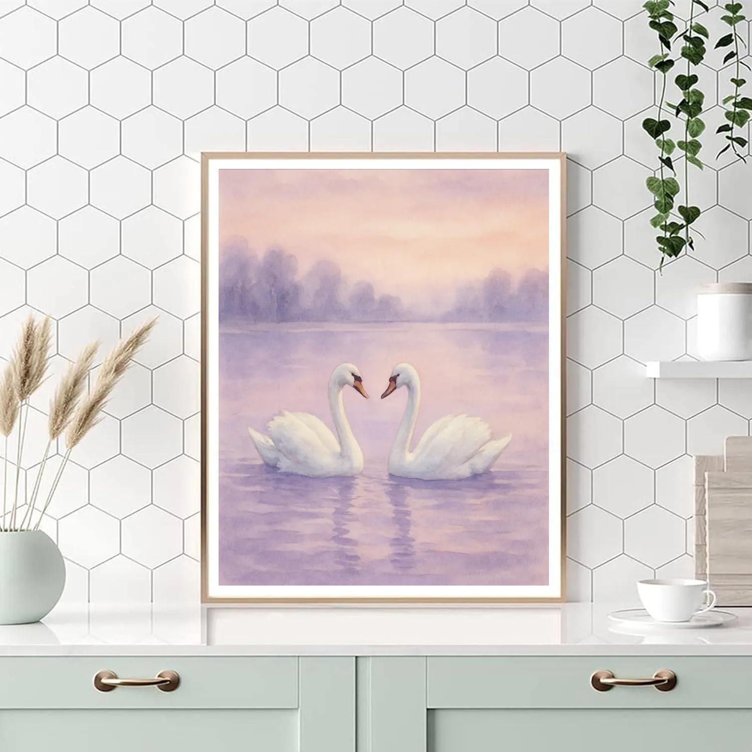 Swans Drifting Through Lavender Mist Lake Paint by numbers kits