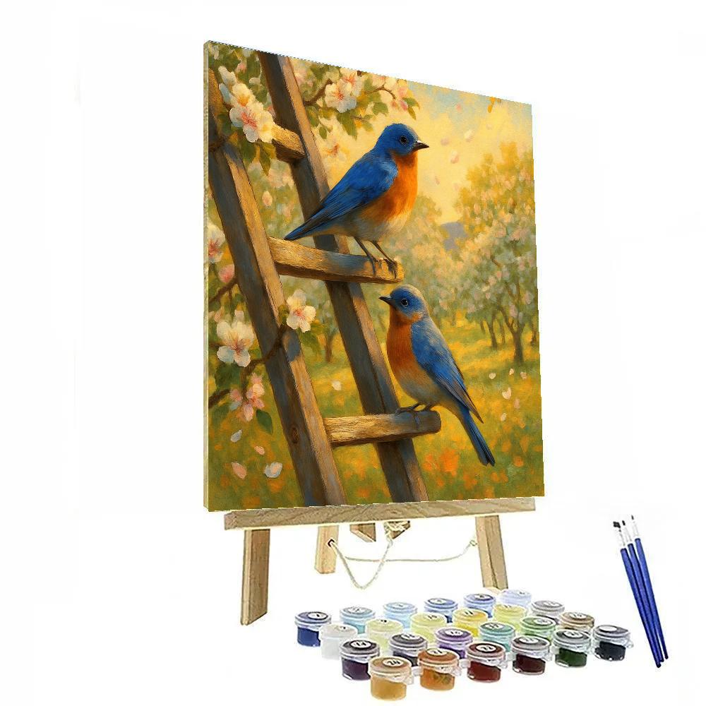 Spring Orchard Bluebirds On Ladder Number painting