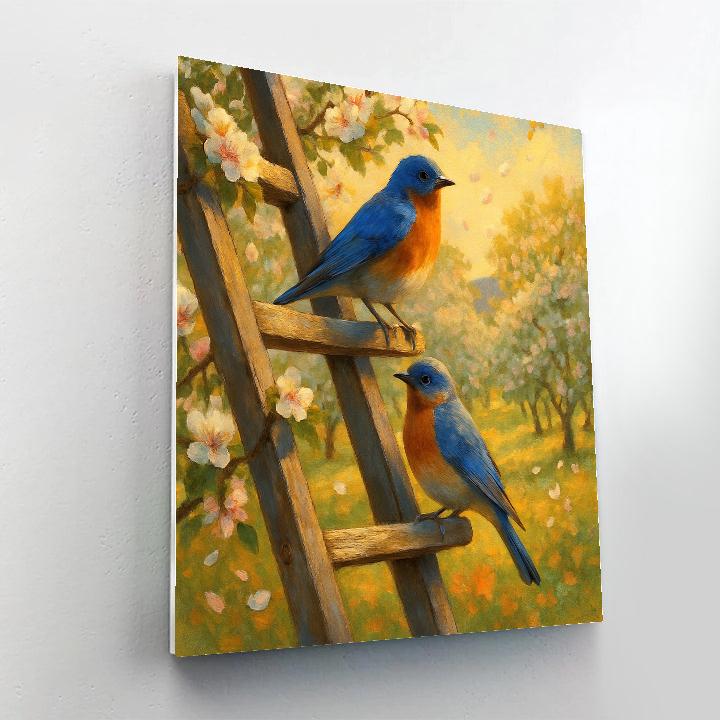 Spring Orchard Bluebirds On Ladder Number painting