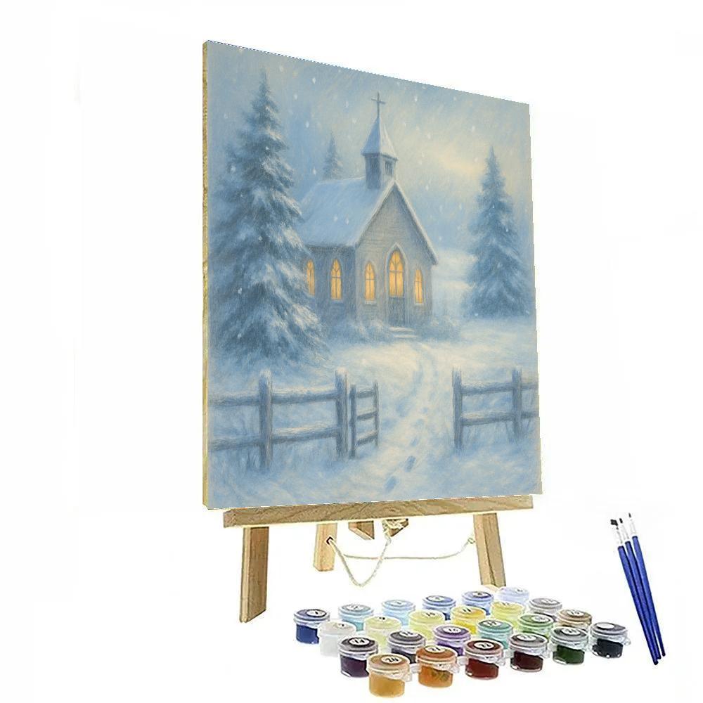 Country Church In Soft Snowfall Number painting
