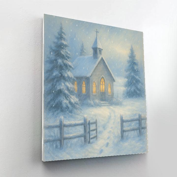 Country Church In Soft Snowfall Number painting