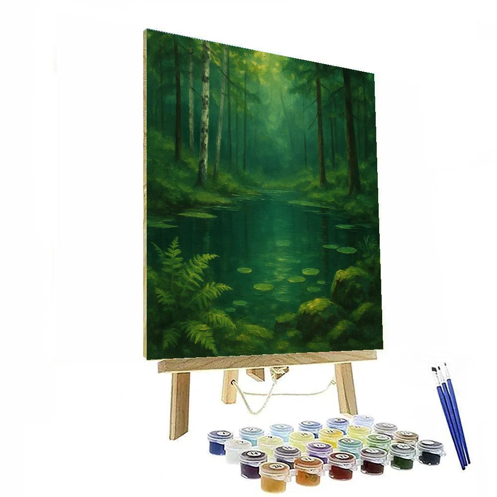 Forest Pond In Emerald Shade painting number kit