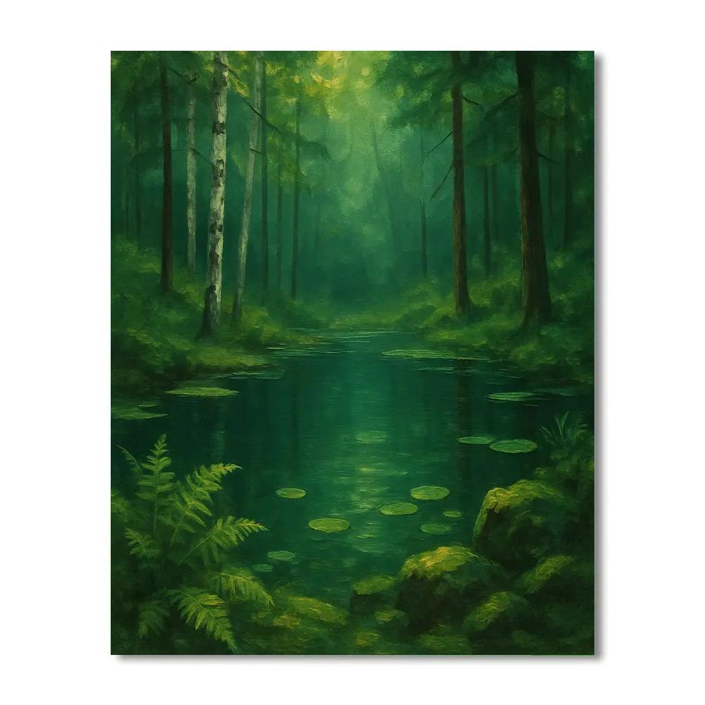 Forest Pond In Emerald Shade painting number kit