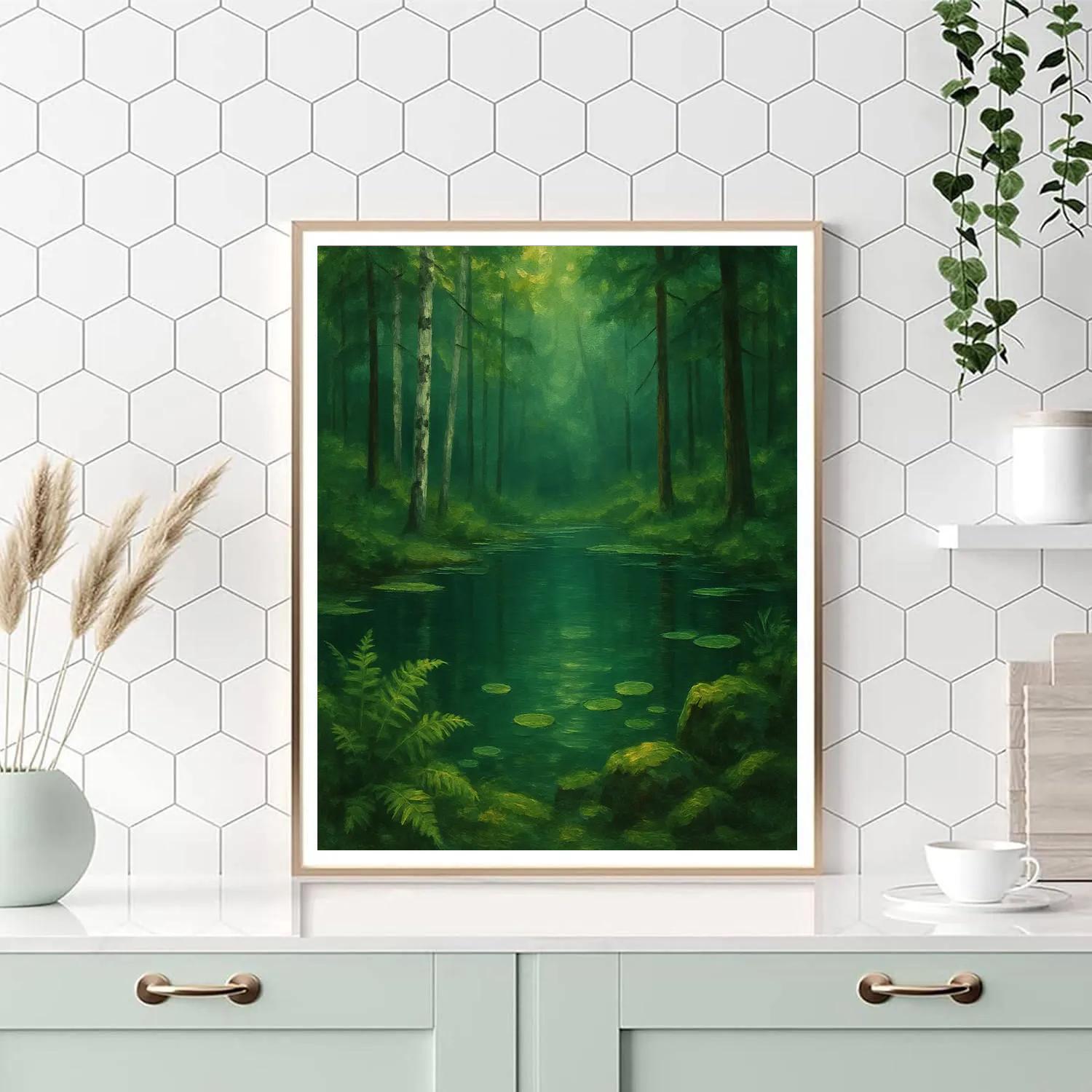 Forest Pond In Emerald Shade painting number kit