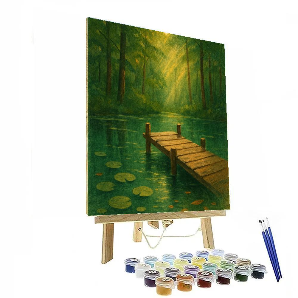 Hidden Dock In Emerald Forest Lake Paint by numbers art