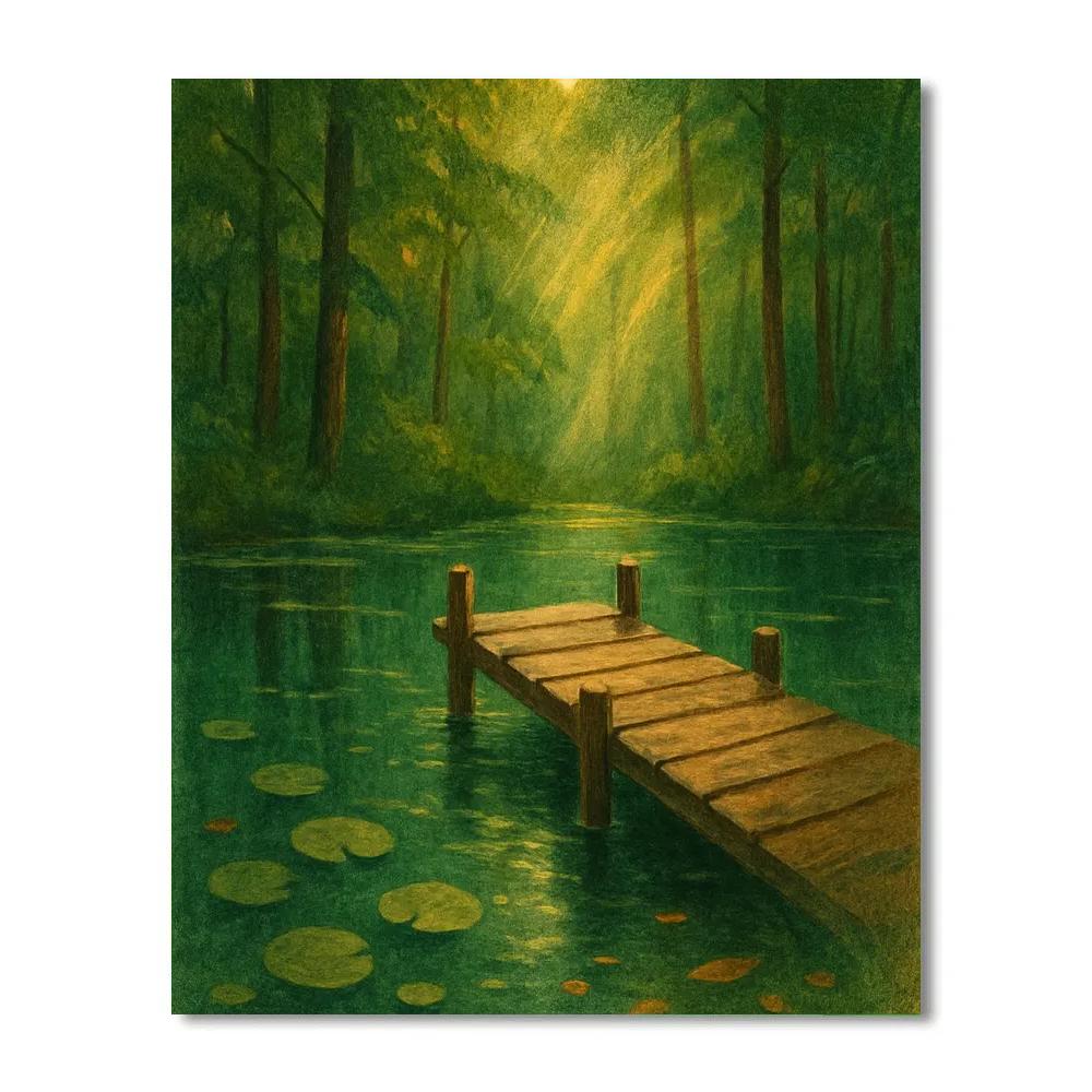 Hidden Dock In Emerald Forest Lake Paint by numbers art