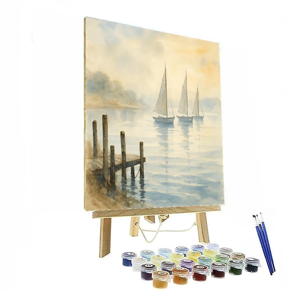 Harbor Morning With Silver Sails paint by numbers