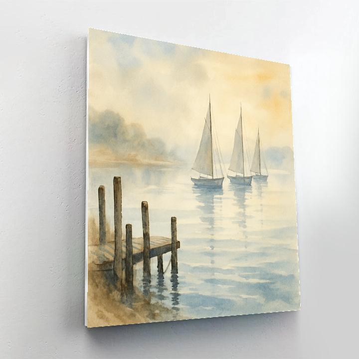 Harbor Morning With Silver Sails paint by numbers