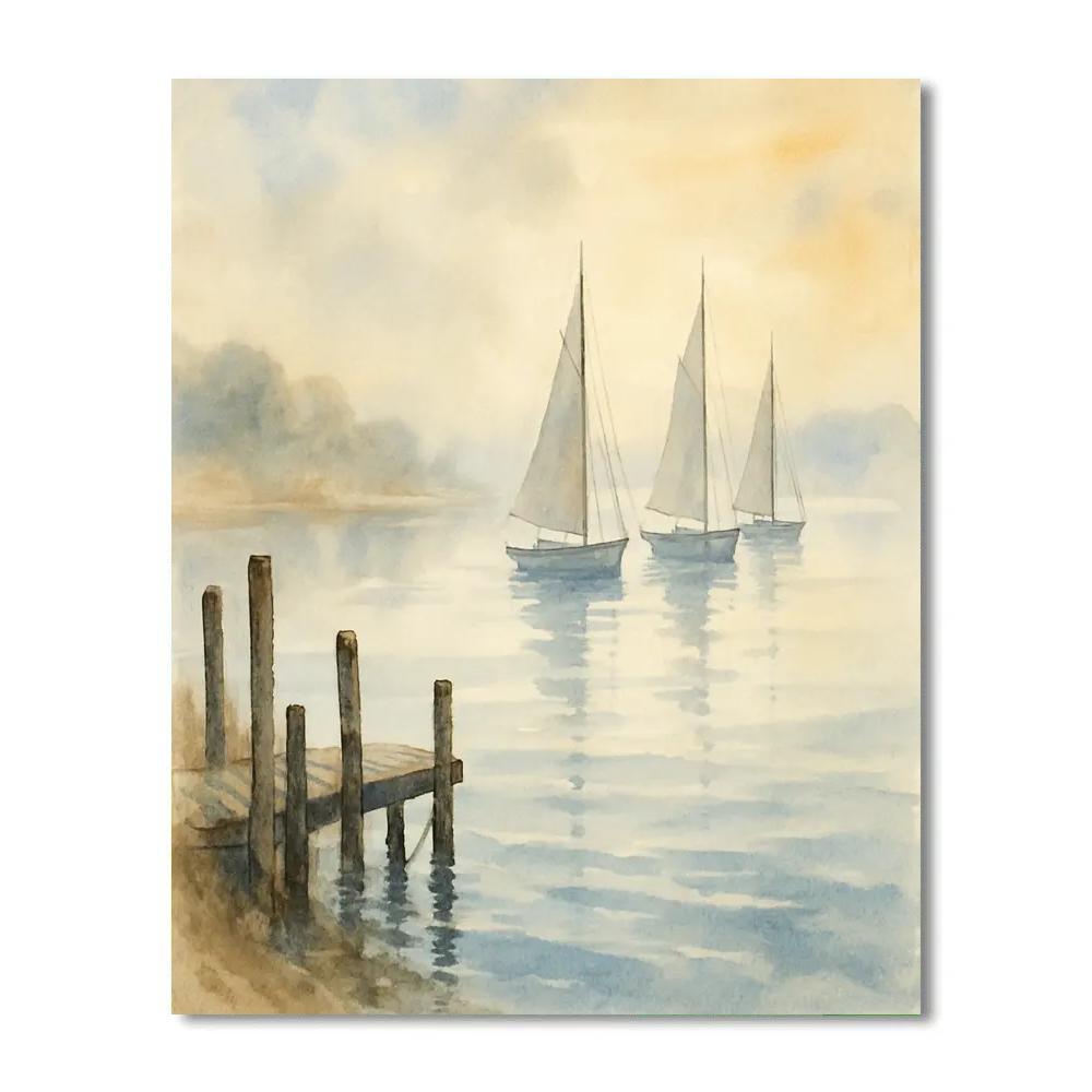 Harbor Morning With Silver Sails paint by numbers