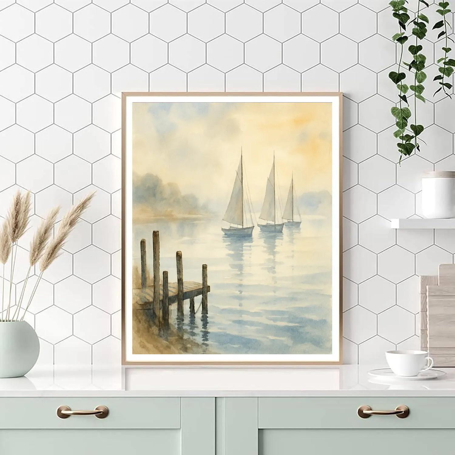 Harbor Morning With Silver Sails paint by numbers